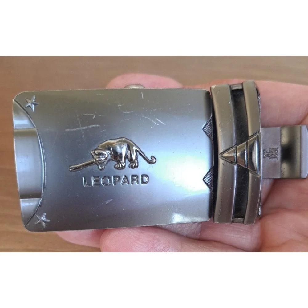 Men's Gunmetal-Tone Automatic Ratcheting Belt Buckle Leopard For 34-35 mm Belt
